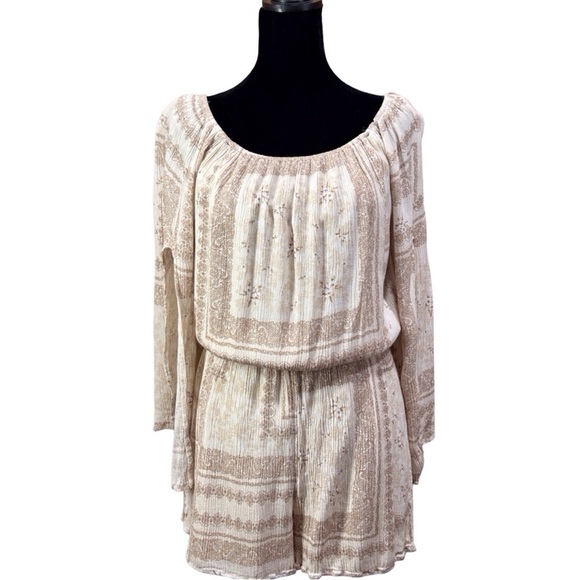 Gilli Romper Women’s Beige/Cream Open Sleeve Paisley/Floral Lined Size-M EUC - Picture 1 of 11